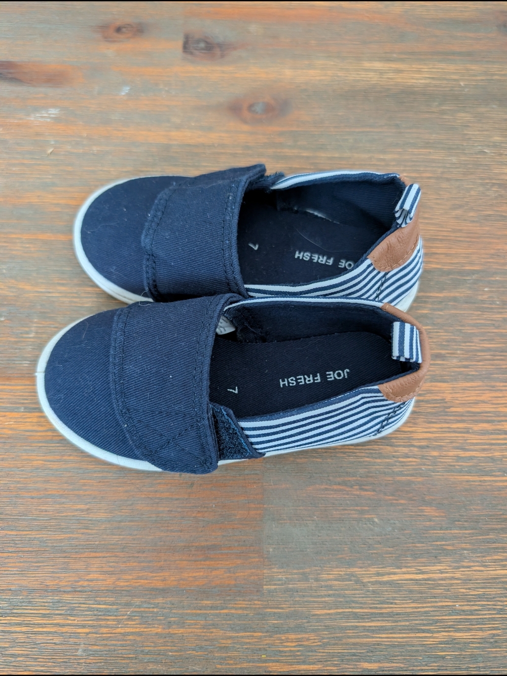 Joe Fresh Navy Canvas Kids Slip-On Sneakers with Striped Heel